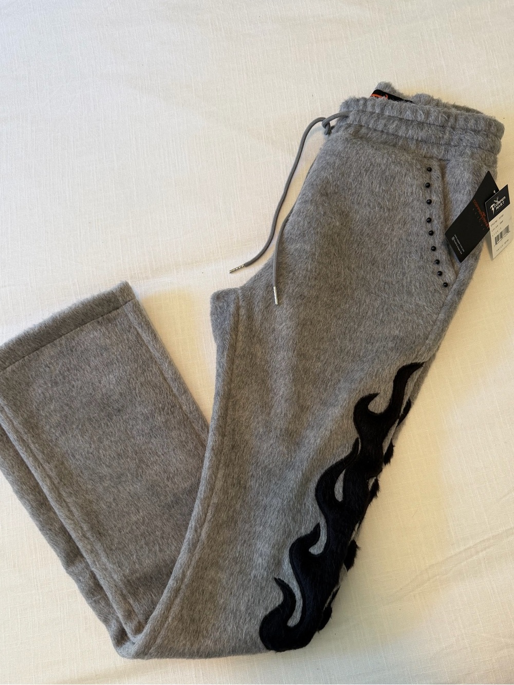 Copper Rivet 'Saints' Mohair Pearl Stacked Sweat Pants (Gray) men’s size small